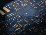 close up of dark blue circuit board